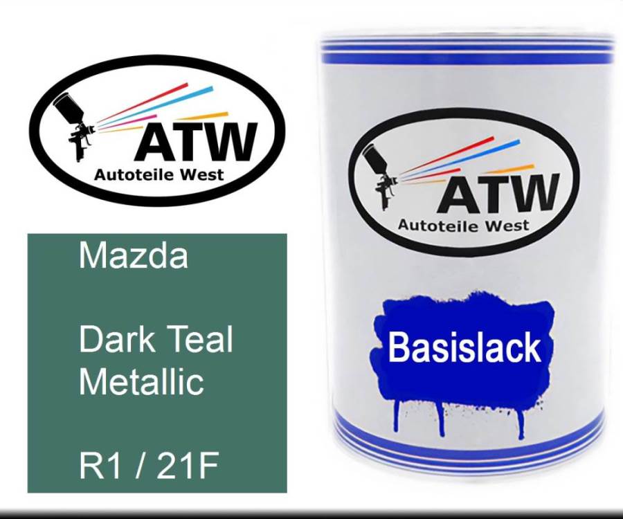 Mazda, Dark Teal Metallic, R1 / 21F: 500ml Lackdose, von ATW Autoteile West.